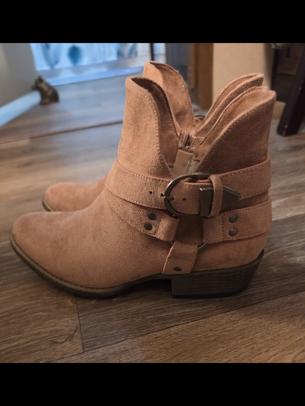 Very G Pink Suede Ankle Booties with Buckle